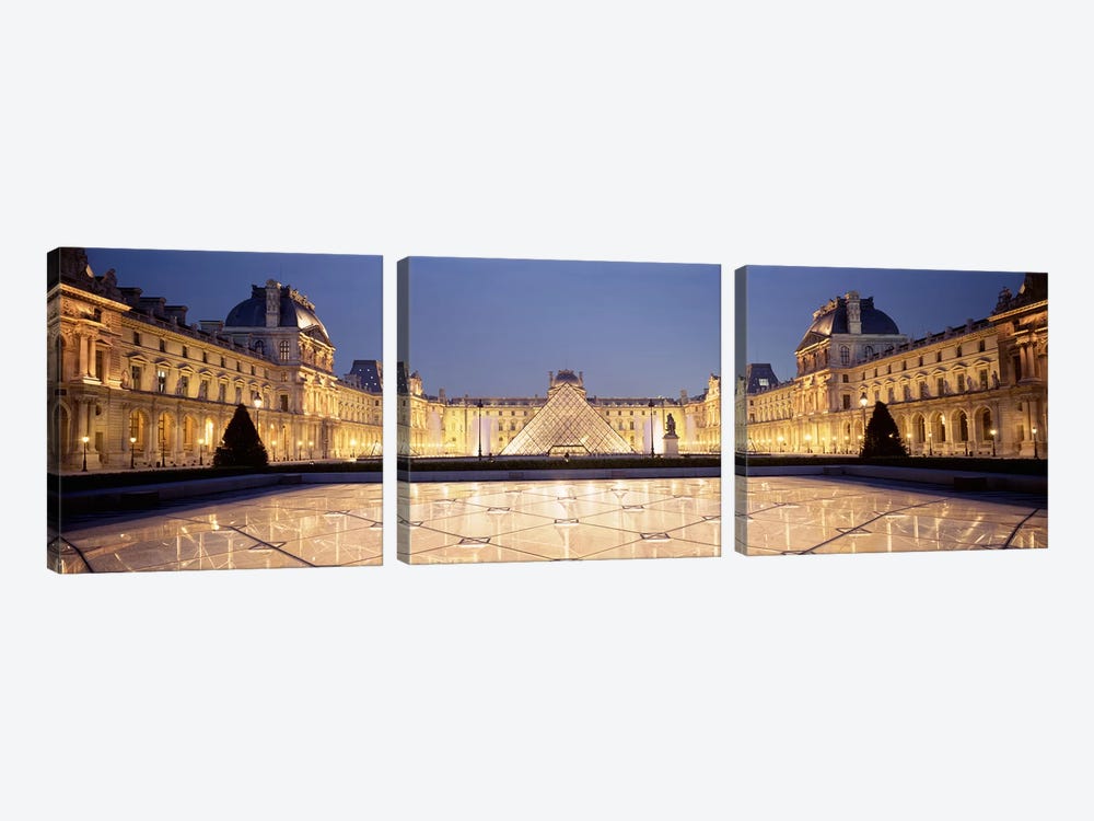 Napolean Courtyard At Night, Palais du Louvre, Paris, Ile-de-France, France by Panoramic Images 3-piece Art Print