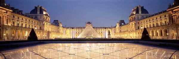 Pyramids: Napolean Courtyard At Night, Palais du Louvre, Paris, Ile-de-France, France by Panoramic Images