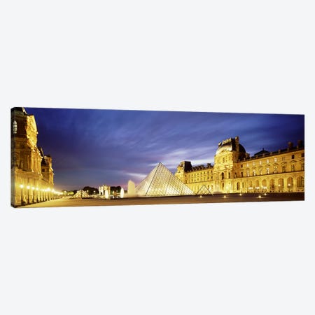 Majestic Sky Over An Illuminated Louvre Museum Complex, Paris, France Canvas Print #PIM4626} by Panoramic Images Canvas Art