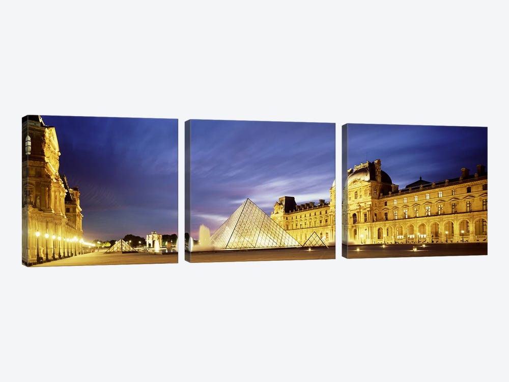 Majestic Sky Over An Illuminated Louvre Museum Complex, Paris, France by Panoramic Images 3-piece Canvas Wall Art