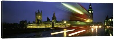 Blurred Motion View Of Nighttime Traffic On Westminster Bridge, London, England, United Kingdom Canvas Art Print - England Art