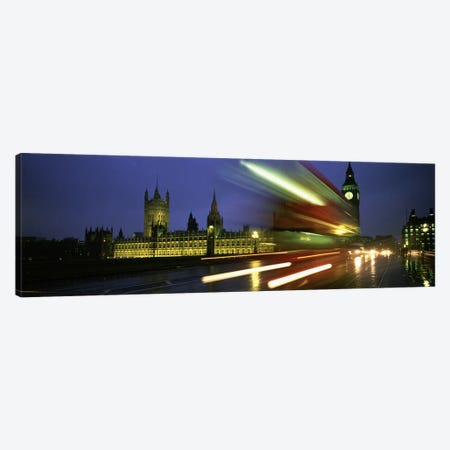 Blurred Motion View Of Nighttime Traffic On Westminster Bridge, London, England, United Kingdom Canvas Print #PIM4630} by Panoramic Images Canvas Artwork