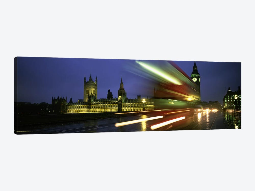 Blurred Motion View Of Nighttime Traffic On Westminster Bridge, London, England, United Kingdom by Panoramic Images 1-piece Canvas Print