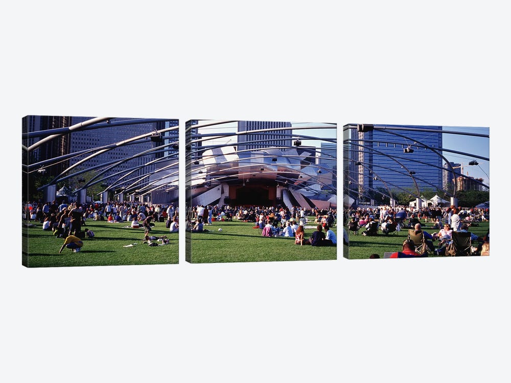 People At A LawnPritzker Pavilion, Millennium Park, Chicago, Illinois, USA by Panoramic Images 3-piece Canvas Print