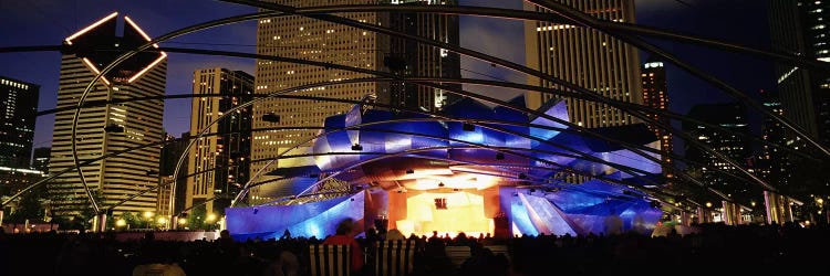 An Illuminated Pritzker Pavilion At Night, Millennium Park, Chicago, Illinois, USA