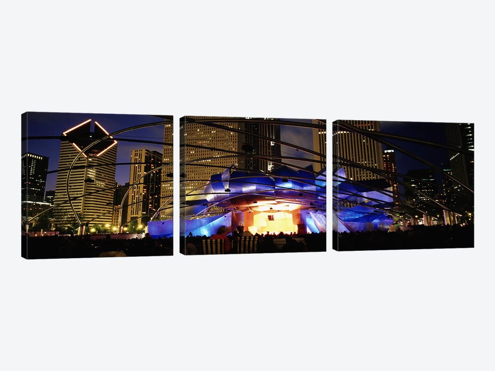 An Illuminated Pritzker Pavilion At Night, Millennium Park, Chicago, Illinois, USA by Panoramic Images 3-piece Canvas Art Print