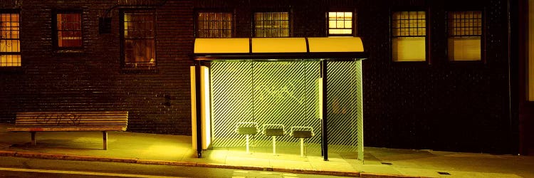 Bus Stop At Night, San Francisco, California, USA