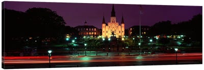 Buildings lit up at night, Jackson Square, St. Louis Cathedral, French Quarter, New Orleans, Louisiana, USA Canvas Art Print - New Orleans Art