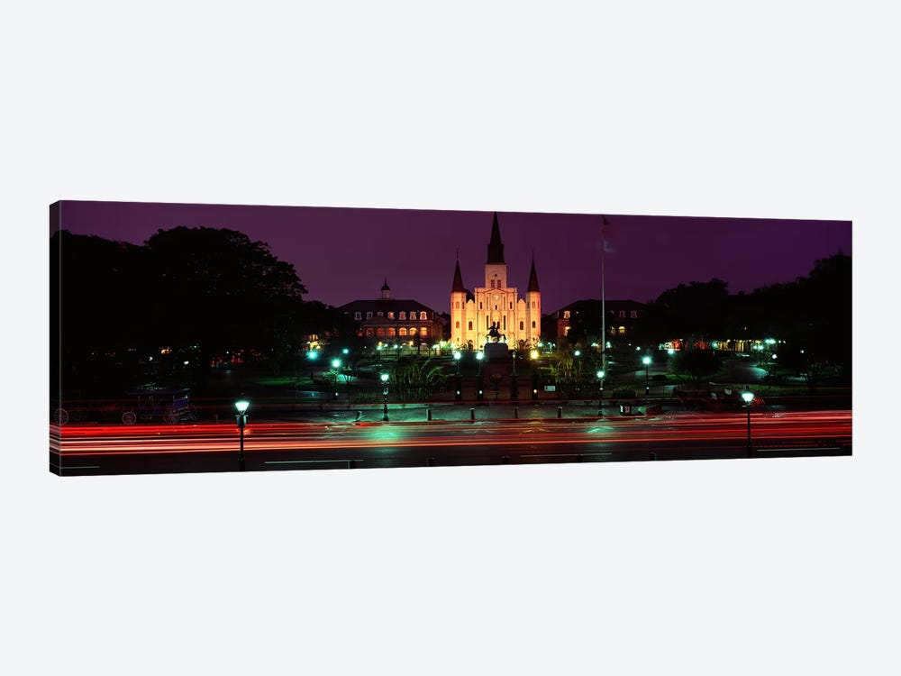 Buildings lit up at night, Jackson Square, St. Louis Cathedral, French Quarter, New Orleans, Louisiana, USA by Panoramic Images 1-piece Canvas Print