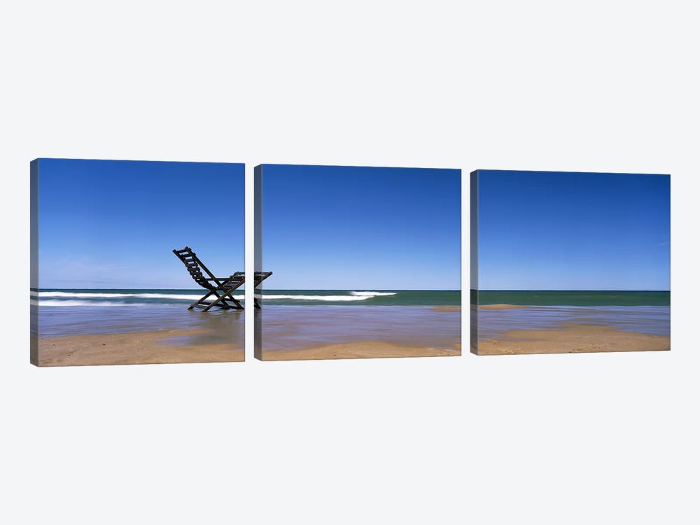 Empty Chair On A Beach, Grand Haven, Ottawa County, Michigan, USA by Panoramic Images 3-piece Canvas Art Print