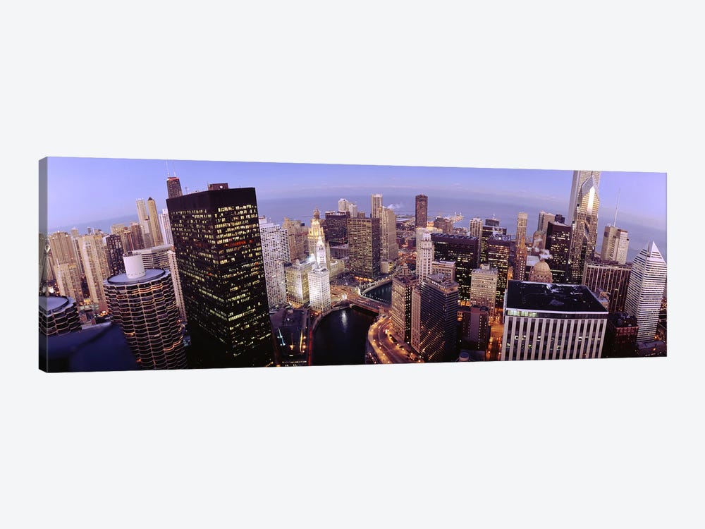 USA, Illinois, Chicago, Chicago River, High angle view of the city by Panoramic Images 1-piece Canvas Art