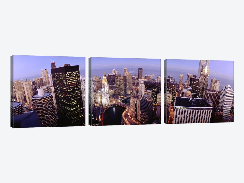 USA, Illinois, Chicago, Chicago River, High angle view of the city by Panoramic Images 3-piece Canvas Artwork
