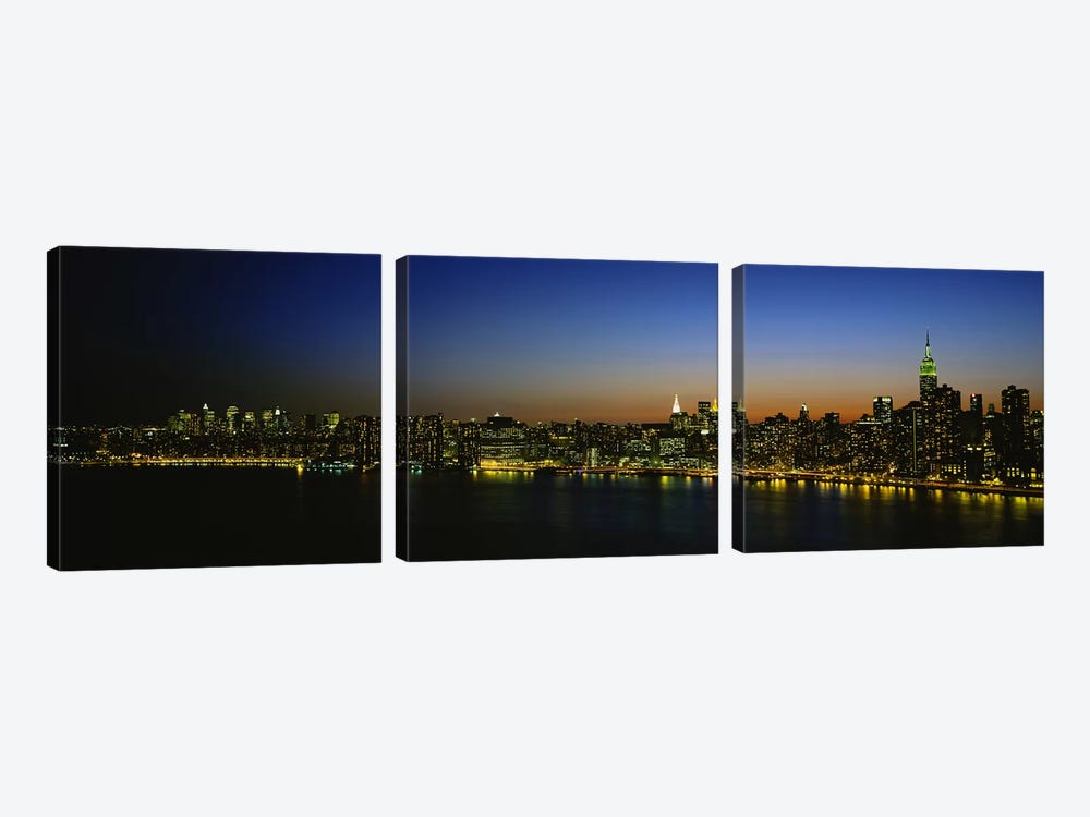 Illuminated Cityscape, New York City, New York, USA by Panoramic Images 3-piece Canvas Artwork