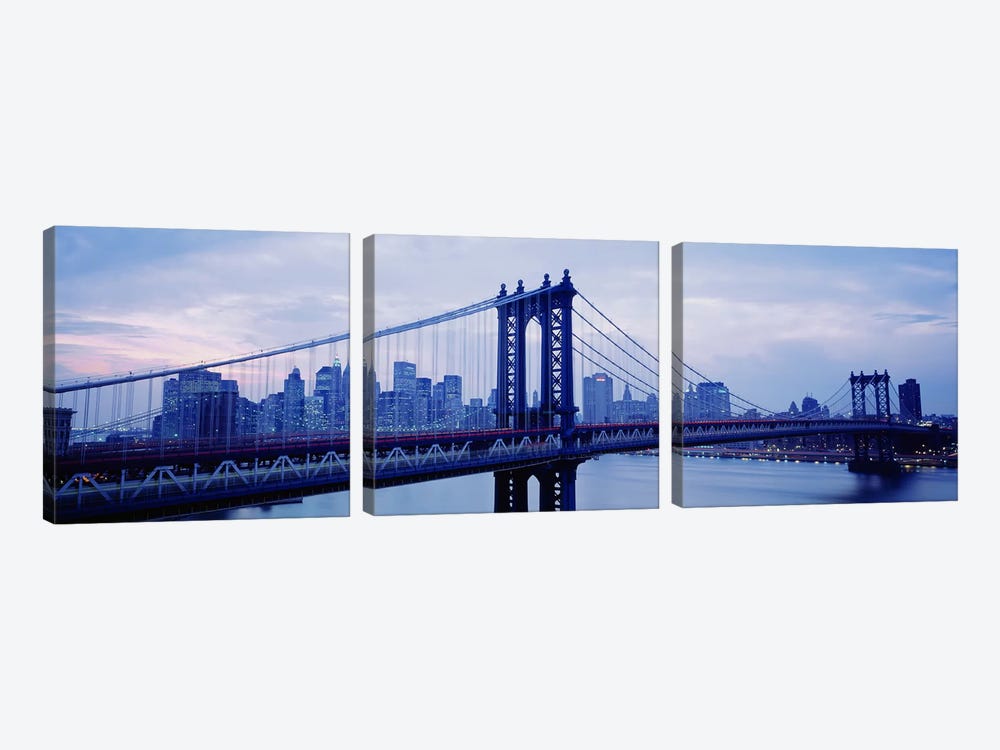 Skyscrapers In A City, Manhattan Bridge, NYC, New York City, New York State, USA by Panoramic Images 3-piece Canvas Art