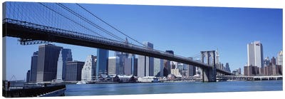 USA, New York State, New York City, Brooklyn Bridge, Skyscrapers in a city Canvas Art Print - River, Creek & Stream Art
