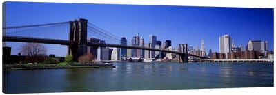 USA, New York State, New York City, Brooklyn Bridge, Skyscrapers in a city #2 Canvas Art Print - Urban River, Lake & Waterfront Art