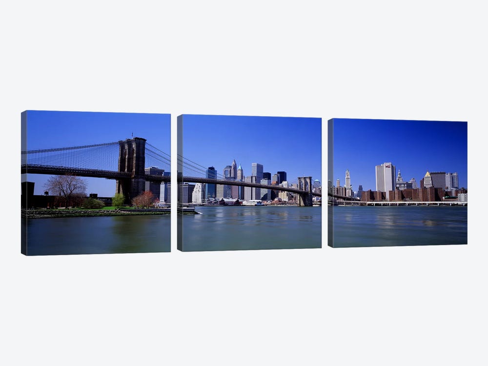 USA, New York State, New York City, Brooklyn Bridge, Skyscrapers in a city #2 by Panoramic Images 3-piece Canvas Art