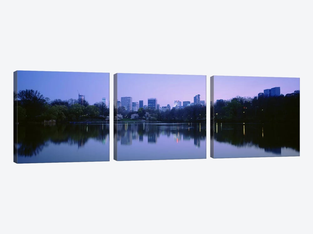 USANew York State, New York City, Central Park Lake, Skyscrapers in a city by Panoramic Images 3-piece Canvas Wall Art