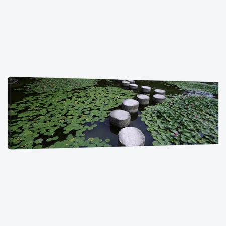 Water Lilies And Stepping Stones In A Pond, Heian Shrine, Sakyo-ku, Kyoto, Japan Canvas Print #PIM4698} by Panoramic Images Canvas Artwork