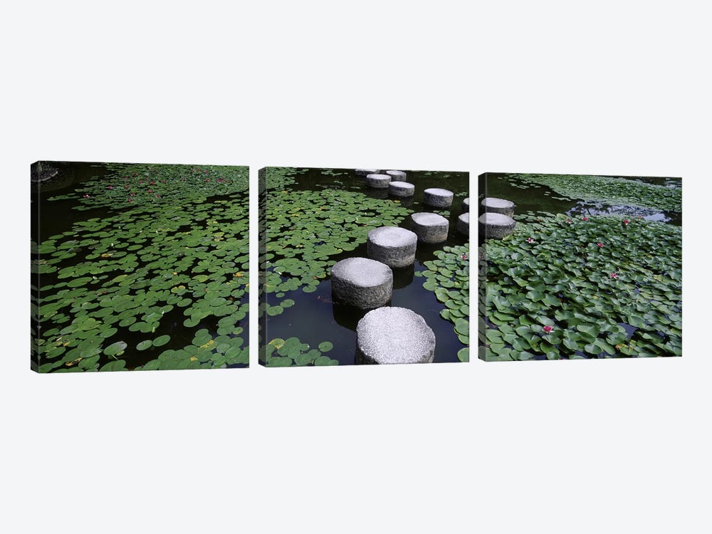 Water Lilies And Stepping Stones In A Pond, Heian Shrine, Sakyo-ku, Kyoto, Japan by Panoramic Images 3-piece Art Print