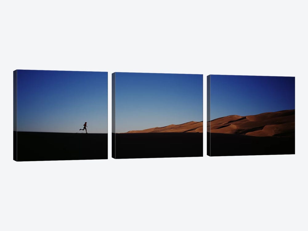 USA, Colorado, Great Sand Dunes National Monument, Runner jogging in the park by Panoramic Images 3-piece Canvas Art Print