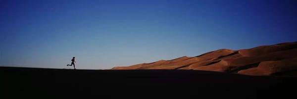 Colorado: USA, Colorado, Great Sand Dunes National Monument, Runner jogging in the park by Panoramic Images