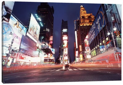 Nighttime Blurred Motion, Times Square, New York City, New York, USA Canvas Art Print - Times Square