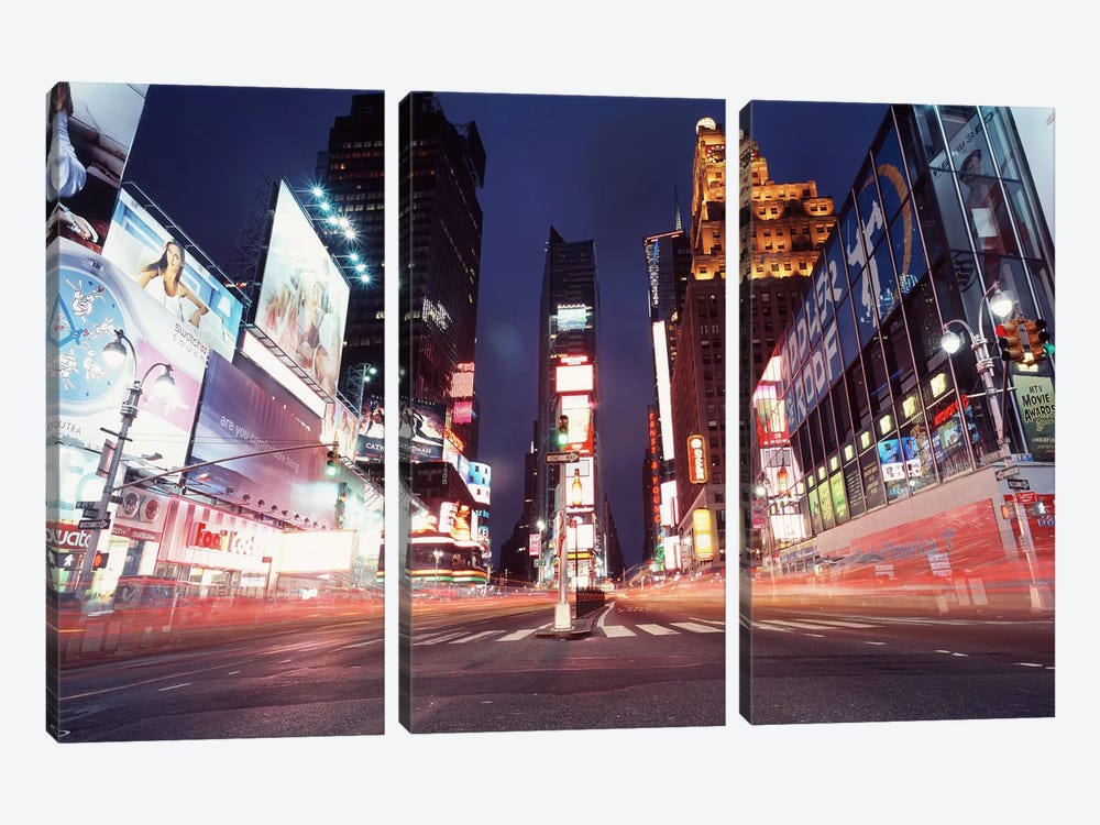 Nighttime Blurred Motion, Times Square, New York City, New York, USA by Panoramic Images 3-piece Canvas Art Print