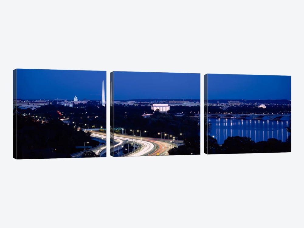 Traffic on the roadWashington Monument, Washington DC, USA by Panoramic Images 3-piece Canvas Artwork