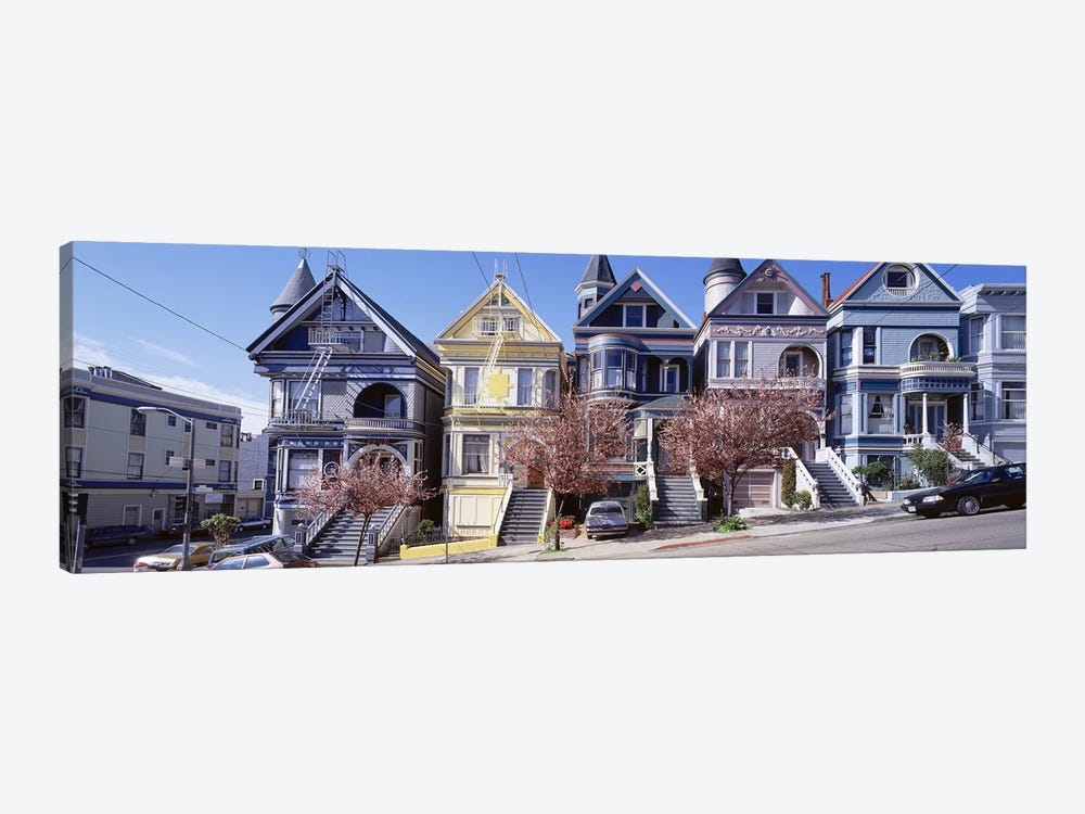 Cars Parked In Front Of Victorian Houses, San Francisco, California, USA by Panoramic Images 1-piece Canvas Wall Art