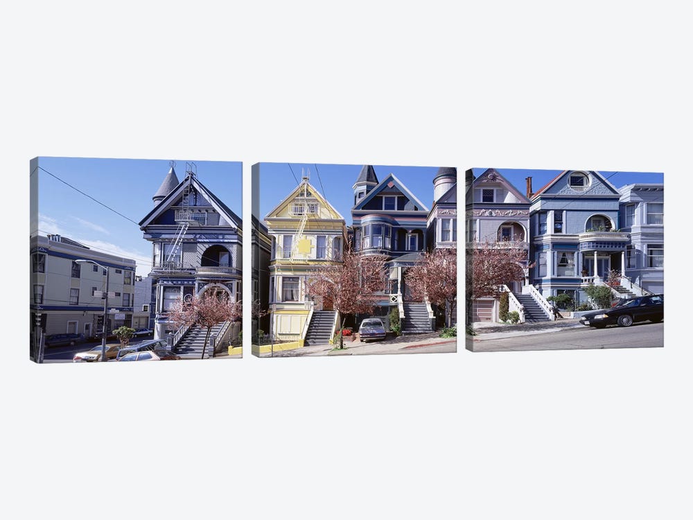 Cars Parked In Front Of Victorian Houses, San Francisco, California, USA by Panoramic Images 3-piece Canvas Artwork