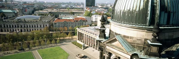 Domes: High angle view of a formal garden in front of a church, Berlin Dome, Altes Museum, Berlin, Germany by Panoramic Images