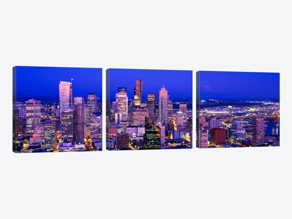 USAWashington, Seattle, cityscape at dusk by Panoramic Images 3-piece Canvas Art Print