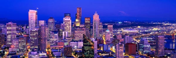 Seattle: USAWashington, Seattle, cityscape at dusk by Panoramic Images