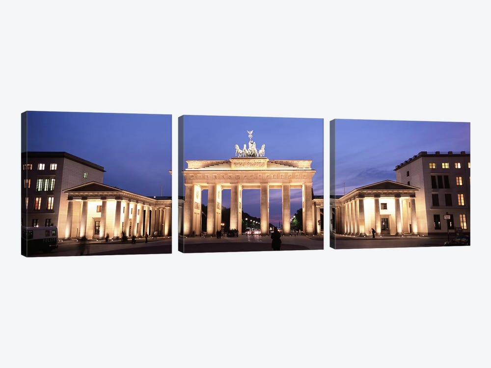 Illuminated Brandenburg Gate At Night, Berlin, Germany by Panoramic Images 3-piece Canvas Print