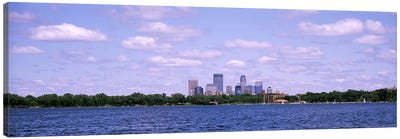 Skyscrapers in a city, Chain Of Lakes Park, Minneapolis, Minnesota, USA Canvas Art Print - Minnesota Art