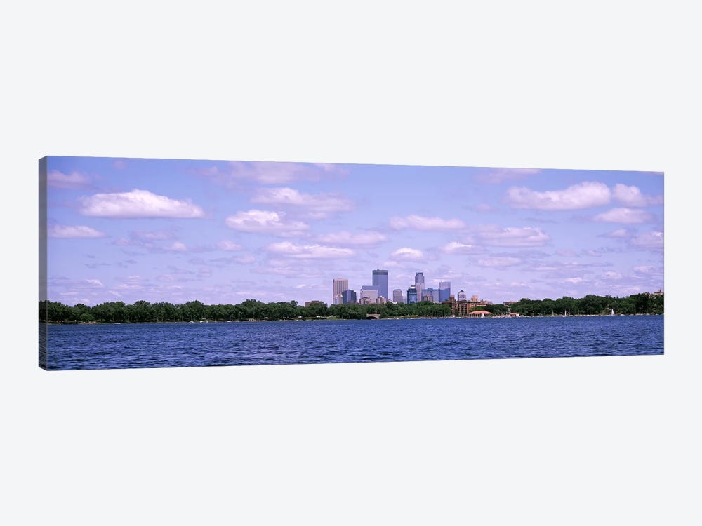 Skyscrapers in a city, Chain Of Lakes Park, Minneapolis, Minnesota, USA by Panoramic Images 1-piece Canvas Wall Art