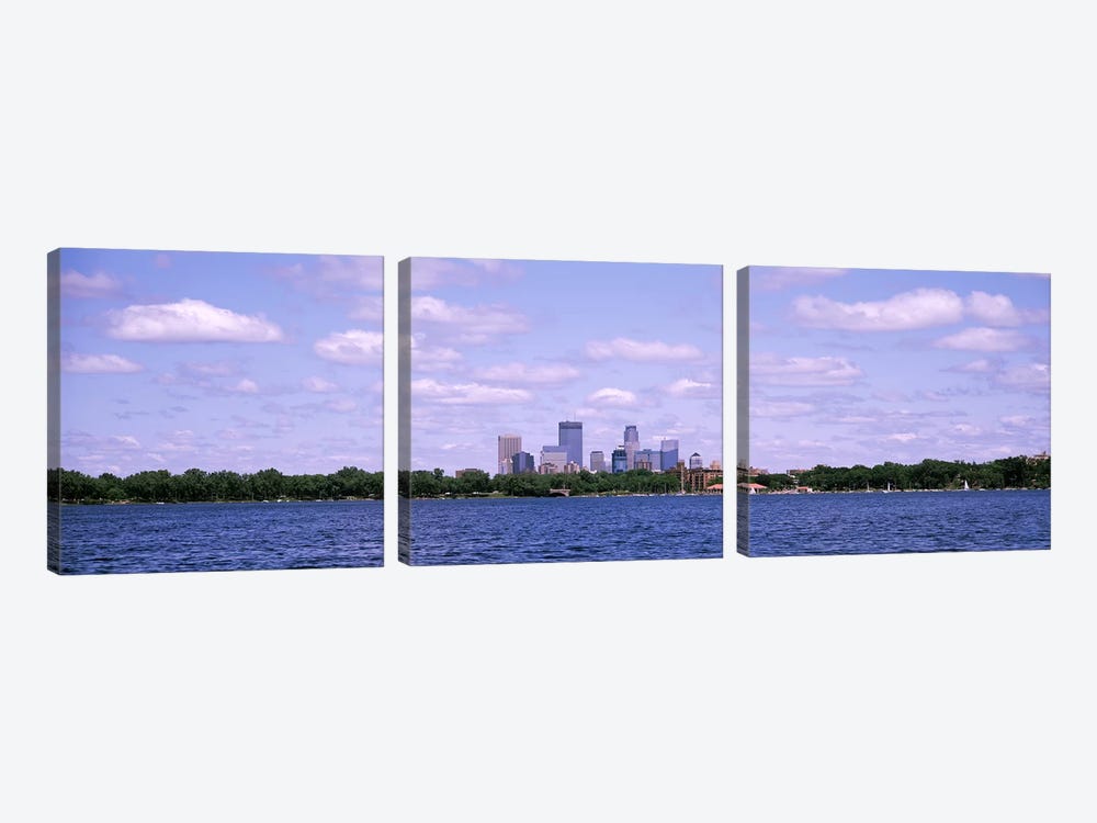Skyscrapers in a city, Chain Of Lakes Park, Minneapolis, Minnesota, USA by Panoramic Images 3-piece Canvas Art