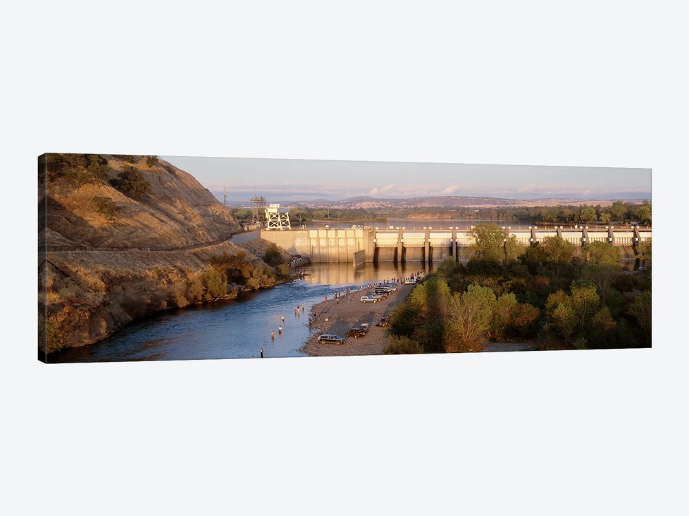 High angle view of a dam on a river, Nimbus Dam, American River, Sacramento County, California, USA by Panoramic Images 1-piece Canvas Wall Art