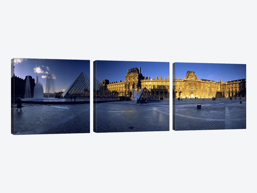 Sun Shining On The Richelieu Wing, Musee du Louvre, Paris, France by Panoramic Images 3-piece Canvas Artwork