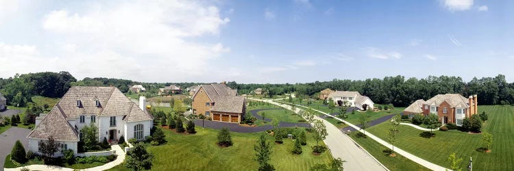 High angle view of houses on a field