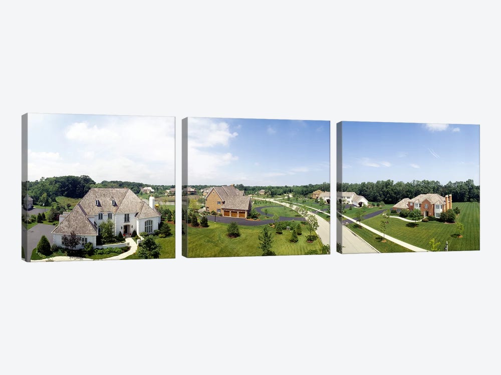 High angle view of houses on a field by Panoramic Images 3-piece Canvas Wall Art