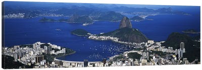 Aerial View Of Sugarloaf Mountain And Guanabara Bay, Rio de Janeiro, Brazil Canvas Art Print - Brazil Art