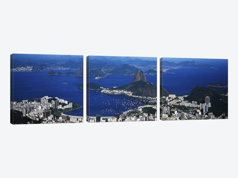 Aerial View Of Sugarloaf Mountain And Guanabara Bay, Rio de Janeiro, Brazil by Panoramic Images 3-piece Canvas Art