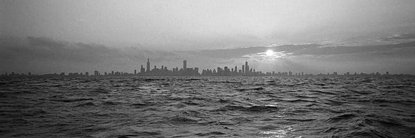 Lake Sunrises & Sunsets: Sunset Over A City, Chicago, Illinois, USA by Panoramic Images