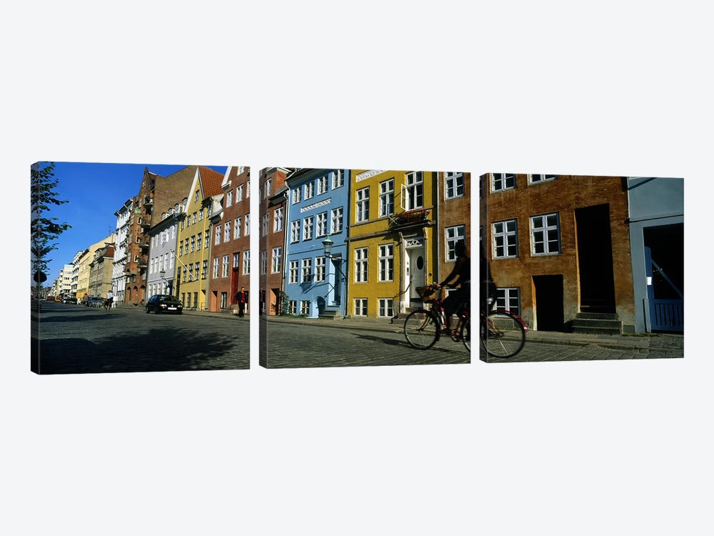Woman Riding A Bicycle, Copenhagen, Denmark by Panoramic Images 3-piece Canvas Print