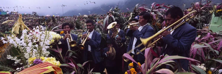 Musicians Celebrating All Saint's Day By Playing Trumpet, Zunil, Guatemala