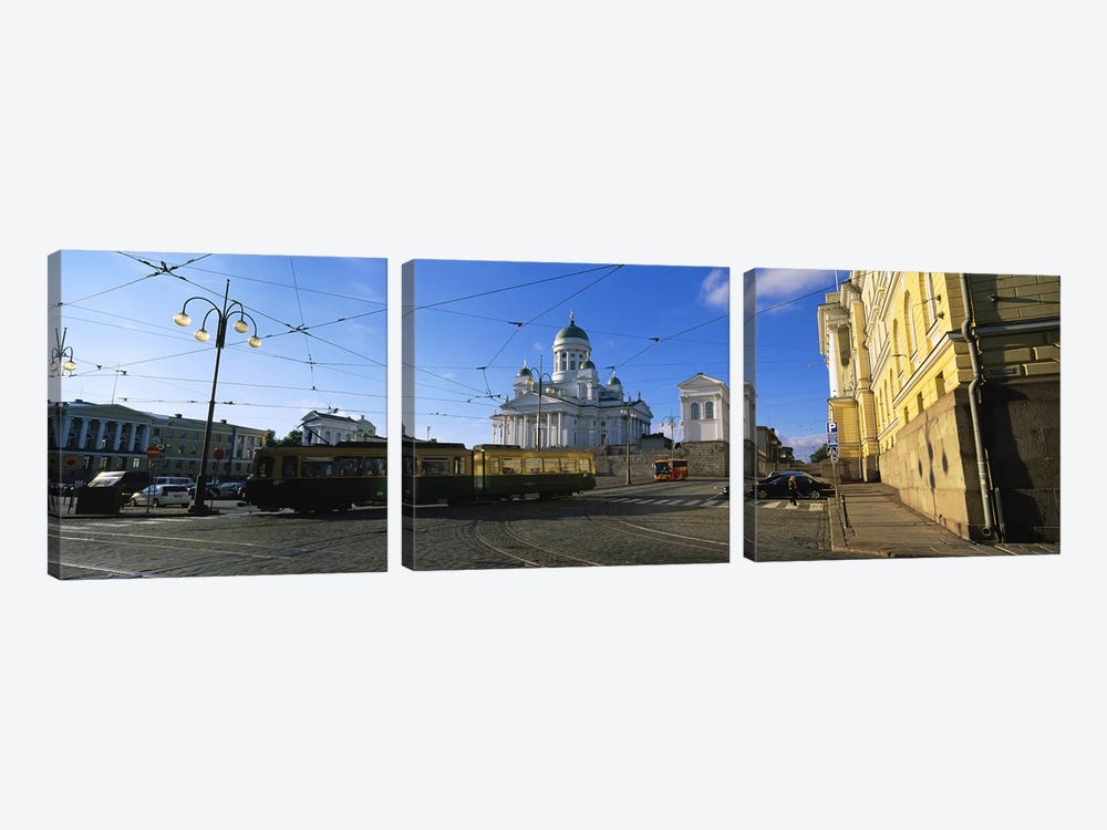 Tram Moving On A Road, Senate Square, Helsinki, Finland by Panoramic Images 3-piece Art Print