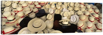 High Angle View Of Hats In A Market Stall, San Francisco El Alto, Guatemala Canvas Art Print - Cowboy & Cowgirl Art