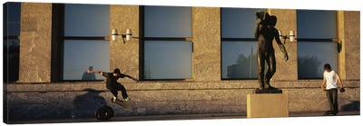 Skateboarders In Front Of Radhuset (City Hall), Oslo, Ostlandet, Norway Canvas Art Print